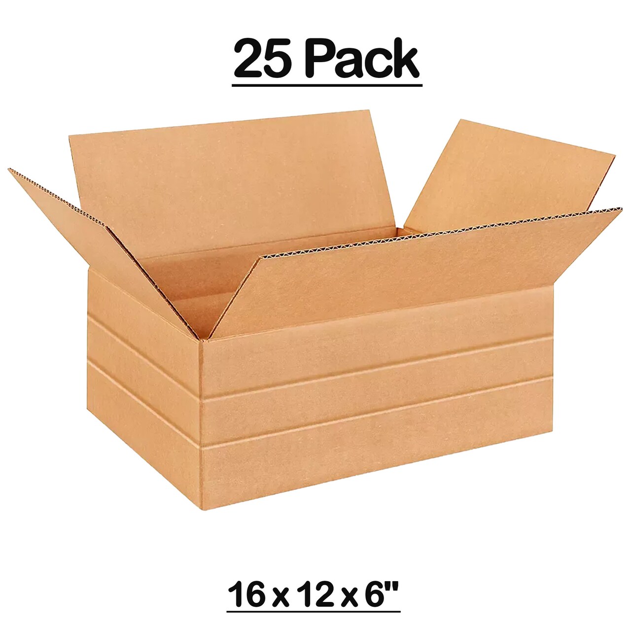 25 Pack Multi Depth Corrugated Cardboard Boxes for Packing Shipping and Storage 16 x 12 x 6 inch
